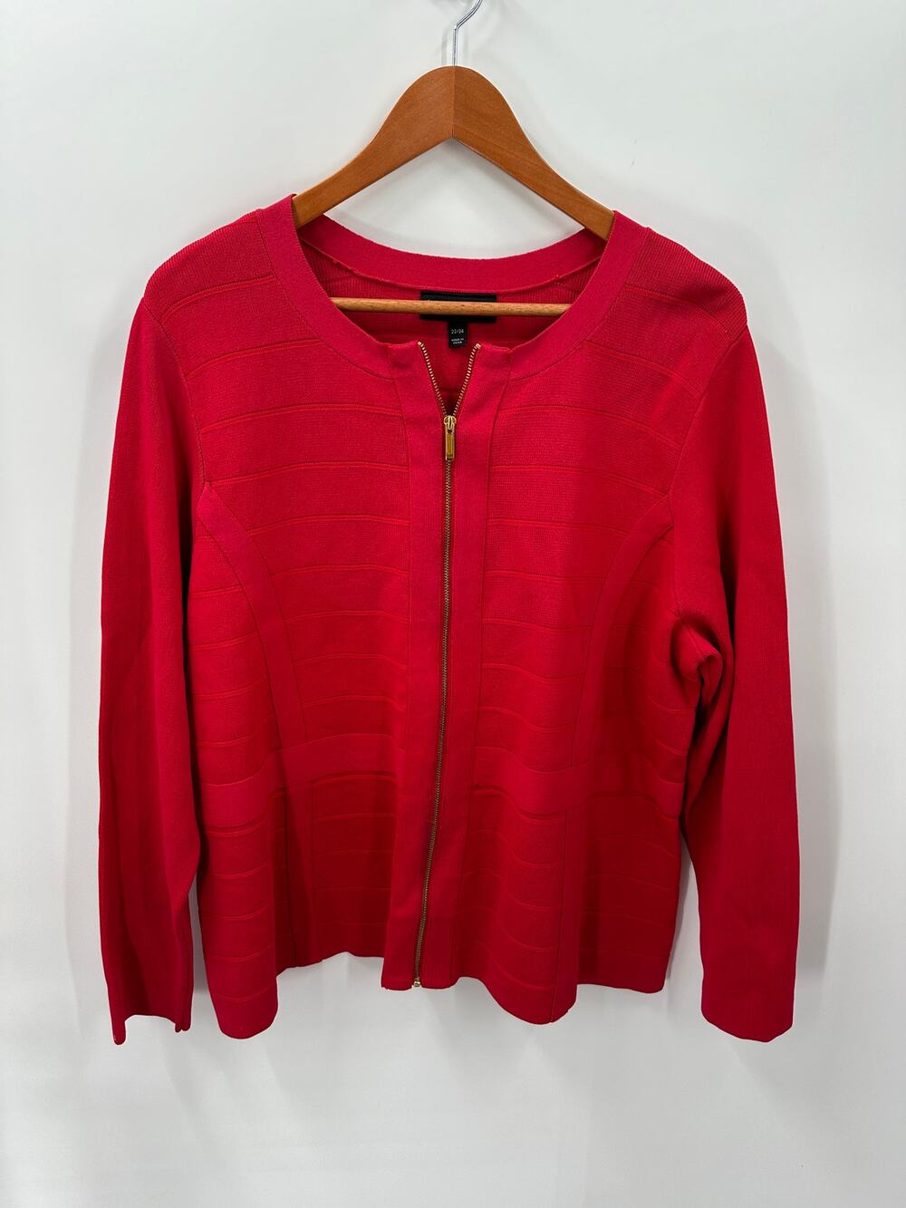 LANE BRYANT Red Textured Full Zipper Blazer Sweater // 22/24